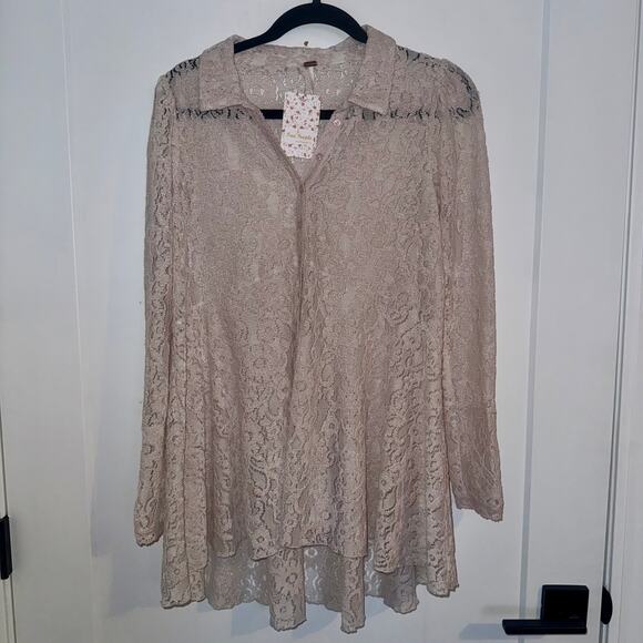 Free People Tops - Free People New With Tag Lace Button-Up Top XS Floral Blouse